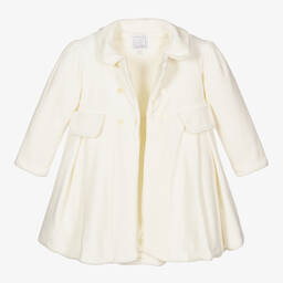 Emile et Rose-طقم معطف وقبعة قطيفة لون عاجي للمولودات | Childrensalon