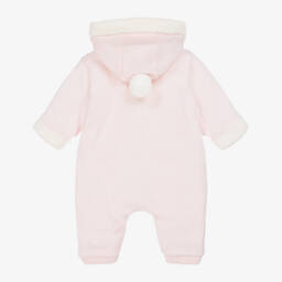 Emile et Rose-Baby Girls Pale Pink Cotton Knit Hooded Pramsuit | Childrensalon