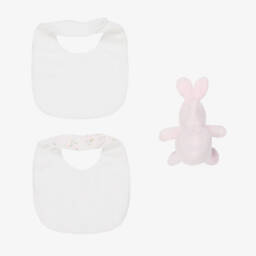 Emile et Rose-طقم هدية أرنب مع مرايل لون زهري | Childrensalon