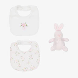 Emile et Rose-طقم هدية أرنب مع مرايل لون زهري | Childrensalon