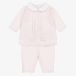 Emile et Rose-Baby Girls Pink Cotton Knit Trouser Set | Childrensalon