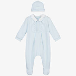 Emile et Rose-طقم أفرول قطن لون ازرق فاتح للمواليد | Childrensalon