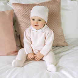 Emile et Rose-Girls Pale Pink Knitted Babysuit & Hat Set | Childrensalon
