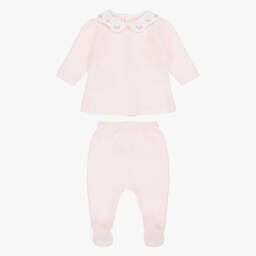 Emile et Rose-Girls Pale Pink Knitted Babysuit & Hat Set | Childrensalon