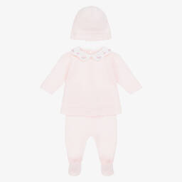 Emile et Rose-Girls Pale Pink Knitted Babysuit & Hat Set | Childrensalon