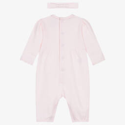 Emile et Rose-Girls Pink Cotton Floral Embroidered Babysuit Set | Childrensalon