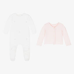 Emile et Rose-Girls White & Pink Cotton Babygrow Set | Childrensalon