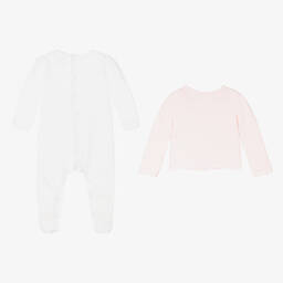 Emile et Rose-Girls White & Pink Cotton Babygrow Set | Childrensalon