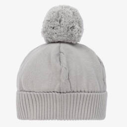 Emile et Rose-Grey Knitted Cotton Pom-Pom Hat | Childrensalon