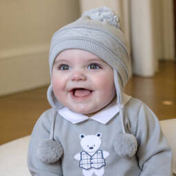 Emile et Rose-قبعة بوم بوم قطن محبوك لون رمادي | Childrensalon