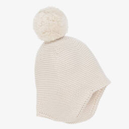 Emile et Rose-Pale Beige Knitted Cotton Pom-Pom Hat | Childrensalon