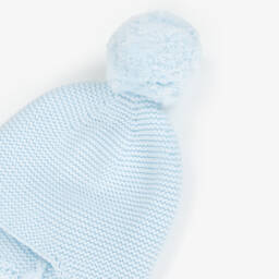 Emile et Rose-Pale Blue Knitted Cotton Pom-Pom Hat | Childrensalon
