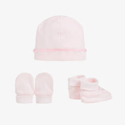 Emile et Rose-Pink Cotton Hat & Booties Set | Childrensalon