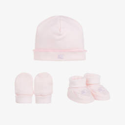 Emile et Rose-Pink Cotton Hat & Booties Set | Childrensalon