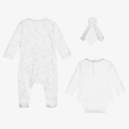 Emile et Rose-طقم أفرول قطن لون أبيض ورمادي | Childrensalon