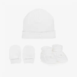 Emile et Rose-طقم قبعة وبوت شتوى قطن جيرسي لون أبيض للأطفال | Childrensalon