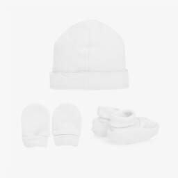 Emile et Rose-طقم قبعة وبوت شتوى قطن جيرسي لون أبيض للأطفال | Childrensalon
