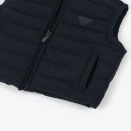 Emporio Armani-Baby Boys Blue Hooded Down Puffer Gilet with Eagle Logo | Childrensalon