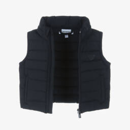 Emporio Armani-Baby Boys Blue Hooded Down Puffer Gilet with Eagle Logo | Childrensalon