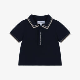 Emporio Armani-Baby Boys Navy Blue Piqué Tipped Polo Shirt | Childrensalon