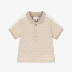 Boys Beige Cotton Eagle Polo Shirt