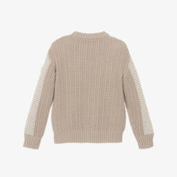 Emporio Armani-Boys Beige Diamond Wool Knit Jumper | Childrensalon
