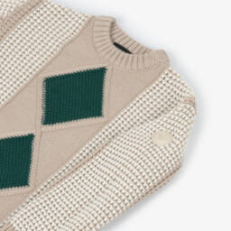 Emporio Armani-Boys Beige Diamond Wool Knit Jumper | Childrensalon