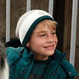 Emporio Armani-Boys Beige & Green Chunky Knit Hat | Childrensalon