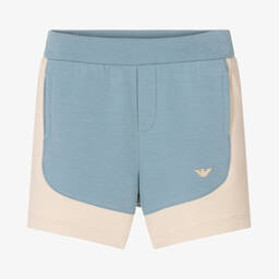 Emporio Armani-Boys Blue Colourblock Cotton Shorts | Childrensalon
