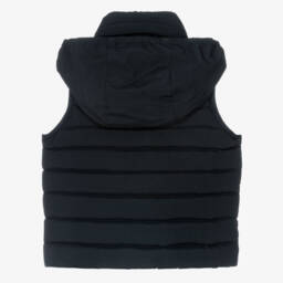 Emporio Armani-Boys Blue Hooded Down Puffer Gilet with Eagle Logo | Childrensalon
