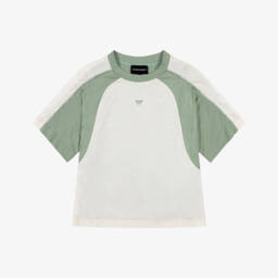 Boys Colourblock Green & Ivory T-Shirt