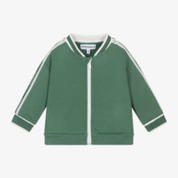 Emporio Armani-Boys Green Jersey Zip-Up Top | Childrensalon