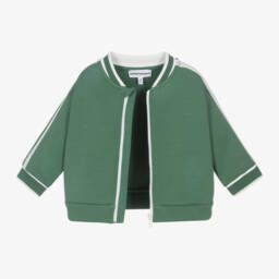 Emporio Armani-Boys Green Jersey Zip-Up Top | Childrensalon