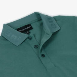 Emporio Armani-Boys Green Logo Collar Cotton Polo Shirt | Childrensalon