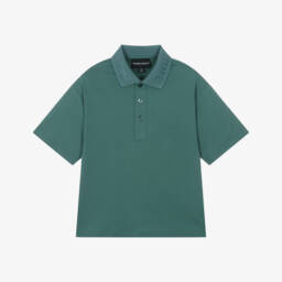 Emporio Armani-Boys Green Logo Collar Cotton Polo Shirt | Childrensalon