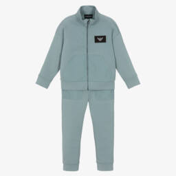Спортивный костюм серо-голубой из хлопка с нашивкой для мальчиков