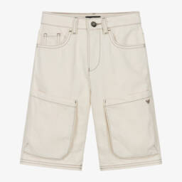 Boys Ivory Cotton Twill Cargo Shorts