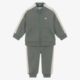 Emporio Armani-Boys Khaki Green Logo Tape Tracksuit | Childrensalon