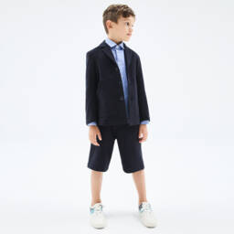 Emporio Armani-Boys Navy Blue Cotton Chino Shorts | Childrensalon