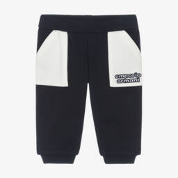 بنطلون رياضي برقعة جيوب قطن لون كحلي للأولاد