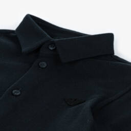 Emporio Armani-Boys Navy Blue Cotton Piqué Shirt | Childrensalon