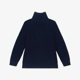 Emporio Armani-Boys Navy Blue Half-Zip Knitted Cotton & Wool Sweater | Childrensalon