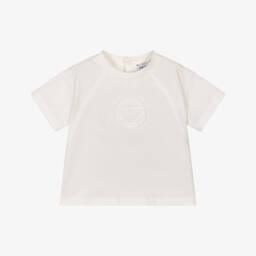 Emporio Armani-Boys White Cotton Embossed Logo T-Shirt | Childrensalon