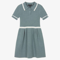 Emporio Armani-Girls Blue Wool & Cotton Ribbed Knit Dress | Childrensalon