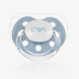 Emporio Armani-Pale Blue Dummy & Clip Set | Childrensalon