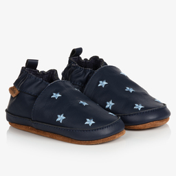 EN FANT-Blue Leather Stars Slippers | Childrensalon