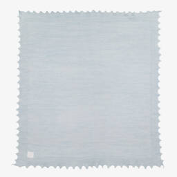 English Trousseau-Blue Wool Knit Baby Shawl (122cm) | Childrensalon