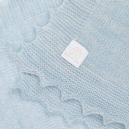 English Trousseau-Blue Wool Knit Baby Shawl (122cm) | Childrensalon
