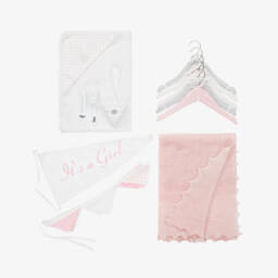 English Trousseau-طقم هدية تذكارية بيبي لون زهري وأبيض | Childrensalon