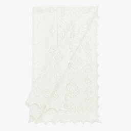 English Trousseau-Ivory Wool Knit Baby Shawl (122cm) | Childrensalon